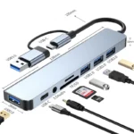 8 in 2 USB +Type C HUB Docking Station with 3.5mm Audio Jack Adapter for Micro SD Card Reader Laptop Tablet Phone Disk Converter