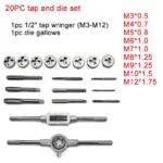 12/20PCS Tap and Die Set Metric Wrench Cut M3-M12 Hand Threading Tool Tungsten Carbide Tap Die Screw Thread Making Tool Bit Set - Image 6