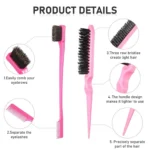 3Pcs Slick Back Hair Brush Set Teasing Hair Brush Triple Teasing Comb Rat Tail Combs Edge Brush Hair Tail Tools Braid Tool Loop - Image 2