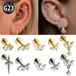 1/2/7PCS Solid Titanium Cz Leaf Ear Stud Horse Eye Marquise Pendant Earring Helix Cartilage Tragus Labret Lip Piercing Jewelry