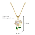DIEYURO 316L Stainless Steel Hollow Out Green Leaf Zircon Flower Inlay Pearl Necklace Earrings Set Lady Trend Classic Jewelry - Image 2