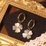 New Unique Flower Clover Alloy Earrings for Women Korean Shiny Earring Wedding Party Jewelry Birthday Present - Image 2