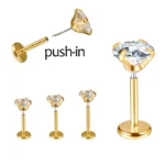 20G Push-in Labret Ear Tragus Ear Studs Nose Rings Lip Piercing Jewelry Zircon Titanium Steel 6MM 8MM 10MM Anti-allergic Women