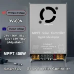 Step-Up MPPT Solar Controller Booster 450W 12A Digital Display Charging 9V-60V Input for 12V-120V Lithium Lead-Acid