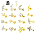 G23 Titanium Flowers Push In Labret 16G 18G 20G Water Drop Threadless Lip Butterfly Piercing Tragus Stud Earring Body Jewelry