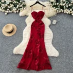 2026 Long Dress Women Sling Dresses Red Gown Vestidos Y2k Streetwear V Neck Sleeveless Floral Elegant Party Night Sexy Evening