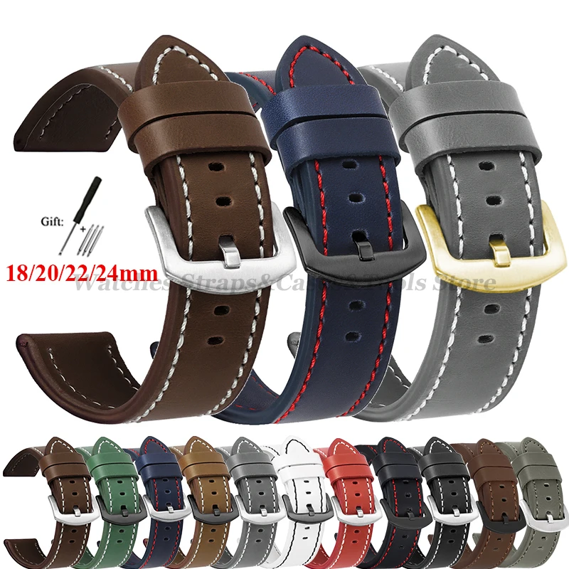 kf-Sdebad3cb8e2b4681870b68e43fcc0133N Vintage Leather Watch Band for Omega Strap for Seiko Belt 18mm 20mm 22mm 24mm Wristband Army Sport Men's Bracelet For Smartwatch - Image 1