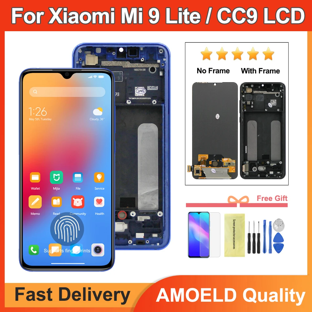 kf-A05284925e2e64648887e6b20a490a71d8 AMOLED For Xiaomi CC9 LCD Display Touch Screen + frame Replacement Support Fingerprint For Xiaomi Mi 9 Lite M1904F3BG Screen - Image 1