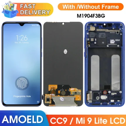 6.39" Amoled Screen for Xiaomi Mi 9 Lite LCD Display Digital Touch Screen Assembly with Frame for Mi CC9 Replacement M1904F3BG