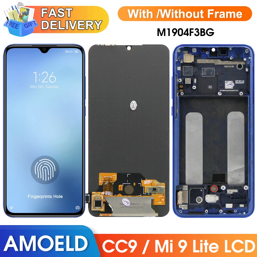 kf-Aab8a390b95e3403bb8908531390b9e4dA 6.39" Amoled Screen for Xiaomi Mi 9 Lite LCD Display Digital Touch Screen Assembly with Frame for Mi CC9 Replacement M1904F3BG - Image 1