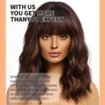 Short Brown Highlight Wigs With Bangs Natural Wavy Hair Wigs For White Women Heat Resistant Synthetic Bob Wig Shoulder Length - Image 6