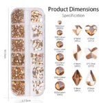 720/1000Pcs Gold/Champagne Nail Diamond Rhinestone Mixed Sized 2-6mm Shiny Flatback Glass Crystal Gems Hot-fix Nail Art Jewelry - Image 4