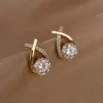 925 Silver Needle Korean Fashion Zircon Geometric Earrings For Women Jewelry 2026 Trending Luxury Crystal Cross Stud Earrings