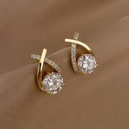 925 Silver Needle Korean Fashion Zircon Geometric Earrings For Women Jewelry 2026 Trending Luxury Crystal Cross Stud Earrings