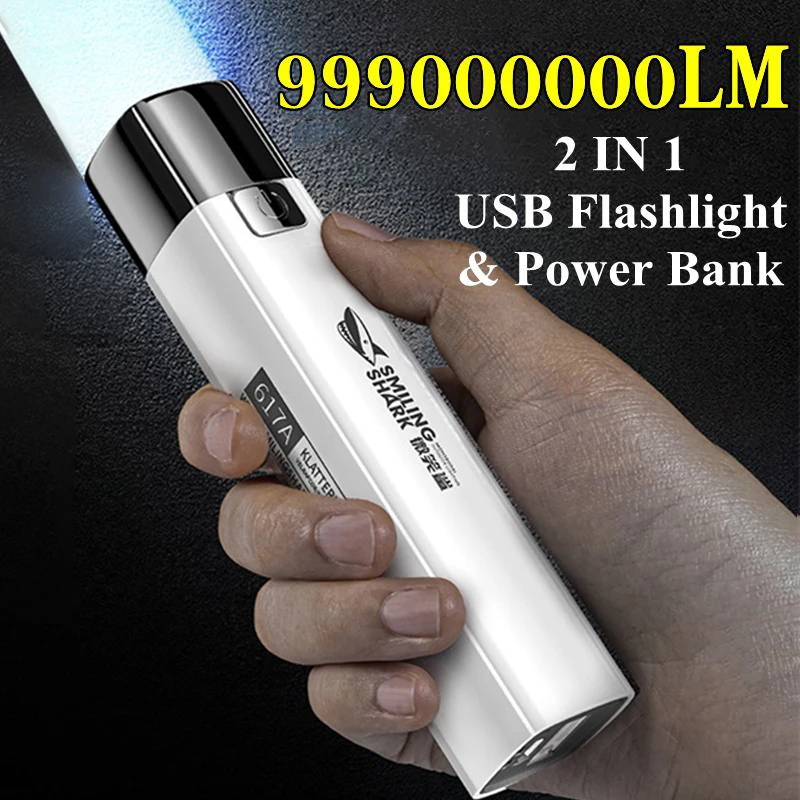 kf-S721d0eedd48d40c5845ce349eaa61f80G USB Rechargeable LED Flashlight 2 IN 1 9990000LM Super Bright Mini Led Torch & Power Bank for Outdoor Riding Camping Hunting - Image 1
