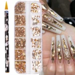 720/1000Pcs Gold/Champagne Nail Diamond Rhinestone Mixed Sized 2-6mm Shiny Flatback Glass Crystal Gems Hot-fix Nail Art Jewelry - Image 2