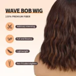Short Brown Highlight Wigs With Bangs Natural Wavy Hair Wigs For White Women Heat Resistant Synthetic Bob Wig Shoulder Length - Image 4