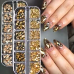 720/1000Pcs Gold/Champagne Nail Diamond Rhinestone Mixed Sized 2-6mm Shiny Flatback Glass Crystal Gems Hot-fix Nail Art Jewelry