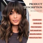 Short Brown Highlight Wigs With Bangs Natural Wavy Hair Wigs For White Women Heat Resistant Synthetic Bob Wig Shoulder Length - Image 2